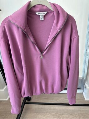 Athleta Seasoft Pink Mauve Half-Zip Bubble Hem Sweatshirt Pullover